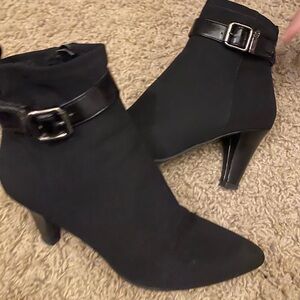 Etienne Aigner Black Heeled Boots with Buckle